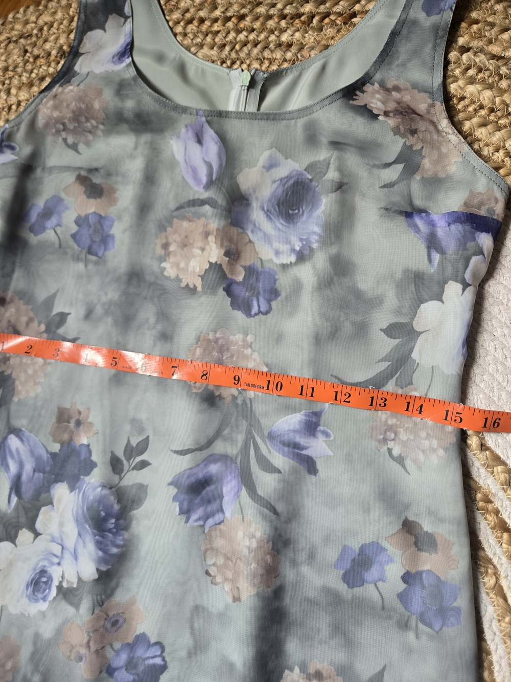 Vintage 90s Scoop-Neck Floral Maxi Dress Sage Blue Whimsigoth Grunge Gothic S/M - Picture 11 of 16